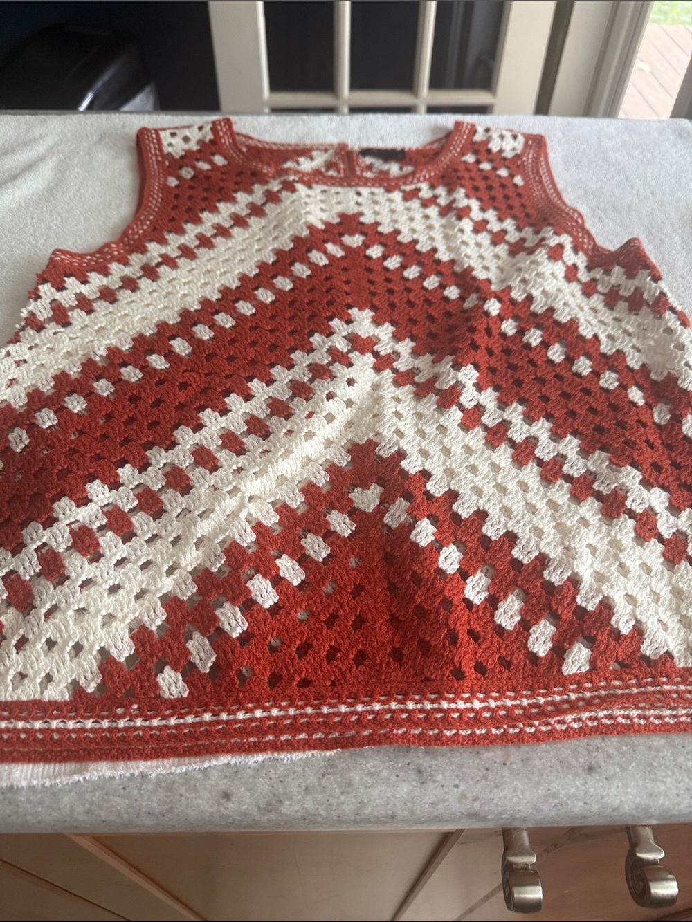 Halogen Orange and Cream Crochet Chevron Tank